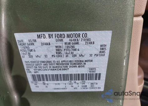 2008 Ford Escape Xlt из США, поврежденный, VIN 1FMCU93168KD83867